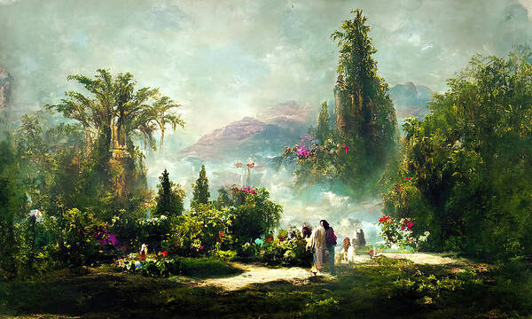 Landscape Art Print featuring the painting Garden of Eden, 03 by AM FineArtPrints