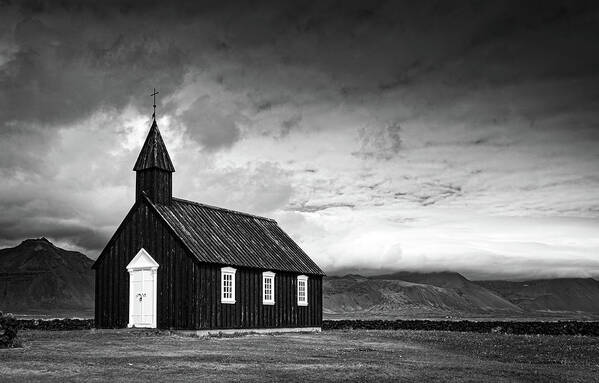 Black And White Art Print featuring the photograph Iceland Gothic Black Church 2 by Blue Moon