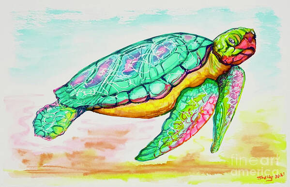 Key West Art Print featuring the painting Key West Turtle 2 2021 by Shelly Tschupp