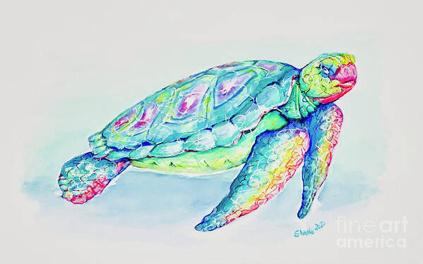 Turtle Art Print featuring the painting Key West Turtle 2021 by Shelly Tschupp