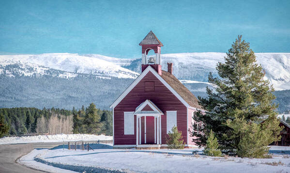 Colorado Art Print featuring the photograph Little Schoolhouse in the Shadow of the Rockies by Marcy Wielfaert