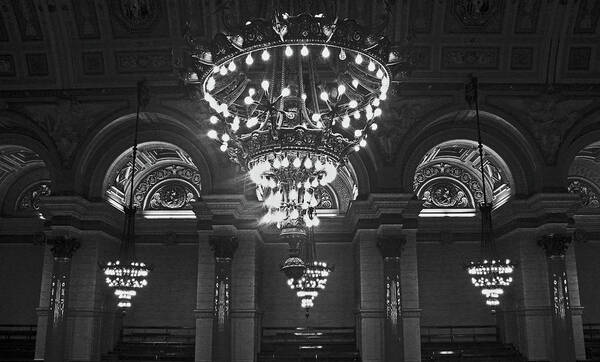 Liverpool Art Print featuring the photograph  LIVERPOOL. St. Georges Hall. Chandlier. by Lachlan Main