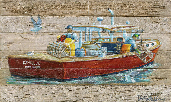 Wood Art Print featuring the painting Lobster Boat by Danielle Perry