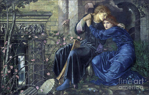 Pre-raphaelite Art Print featuring the painting Love among the Ruins 1870 by Edward Coley Burne Jones