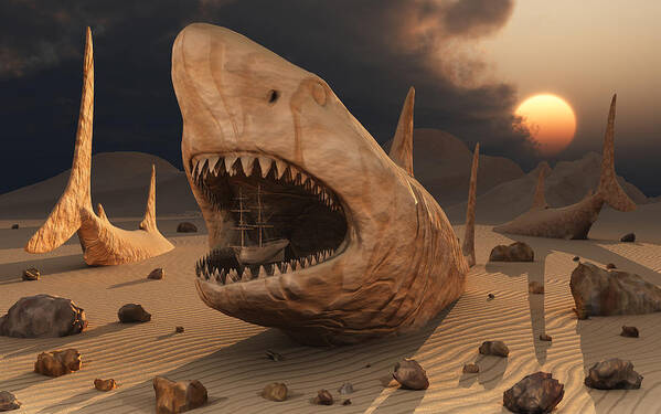 Statue Art Print featuring the drawing Megalodon desert. by Mark Stevenson/Stocktrek Images