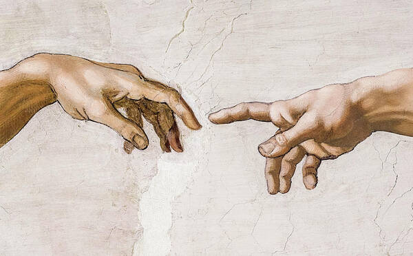 Renaissance Art Print featuring the painting The Creation of Adam by Michelangelo