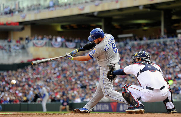 Second Inning Art Print featuring the photograph Mike Moustakas by Hannah Foslien