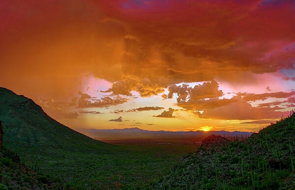 Gates Pass Art Print featuring the photograph Monsoon Fire in the Tucson Skies by Chris Anson