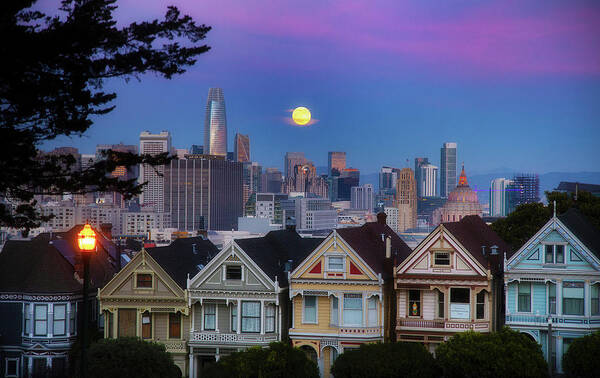  Art Print featuring the photograph Moon over Painted Ladies by Louis Raphael