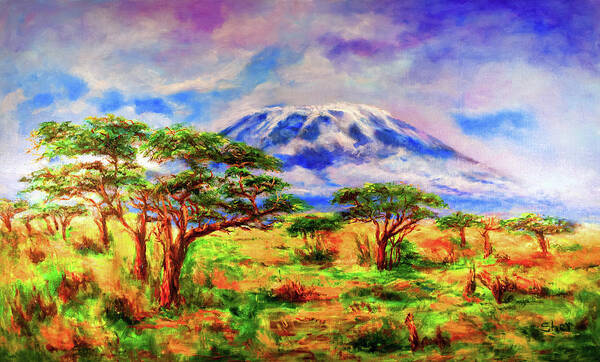 Africa Art Print featuring the painting Mount Kilimanjaro Tanzania by Sher Nasser Artist