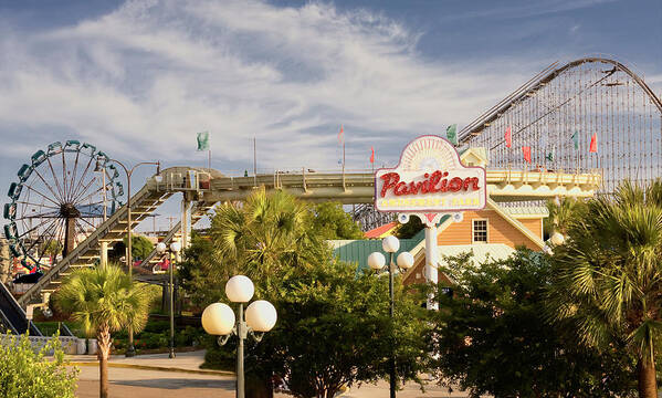 Myrtle Beach Pavilion Park Photo Art Print featuring the photograph Myrtle Beach Pavilion Park Blue Sky by Bob Pardue