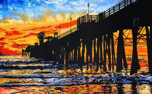 Pier Art Print featuring the painting Oceanside Pier Fire and Ice by Sergio Gutierrez