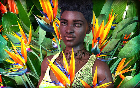 Bird Of Paradise Art Print featuring the digital art Orange Splendor by Suzanne Silvir