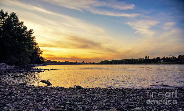 Sunset Art Print featuring the photograph Orange sunset by the Rheine riverside by Mendelex Photography
