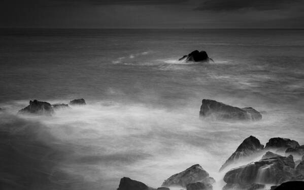 Long Exposure Art Print featuring the photograph Pacific Ocean ambience in black and white by Alessandra RC