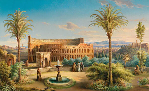 Wilhelm Kandler Art Print featuring the painting Rome, a view of the Colosseum by Wilhelm Kandler