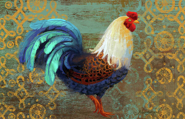 Rooster Art Art Print featuring the painting Rooster by Kristina Vardazaryan