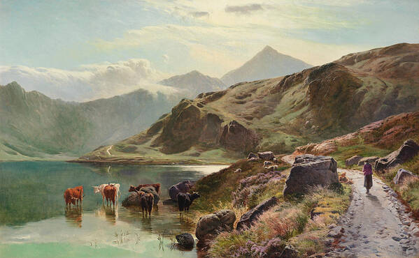 Sidney Richard Percy (british Art Print featuring the painting SIDNEY RICHARD PERCY Cattle watering near Snowdonia by Artistic Rifki