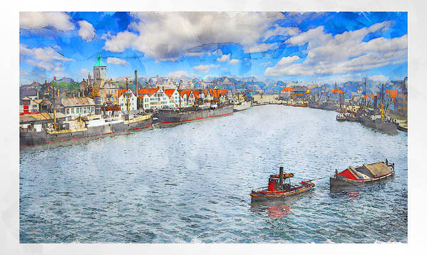 Stavanger Art Print featuring the digital art Stavanger harbour II by Geir Rosset