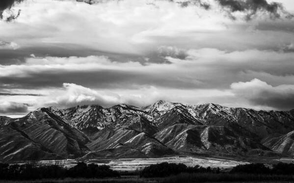 Wellsville Mountains Art Print featuring the photograph Stormy Mountains in Black and White by Kevin Schwalbe