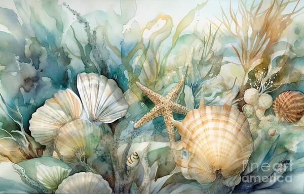 Sea Creatures Art Print featuring the painting The Deep Blue Sea IX by Mindy Sommers