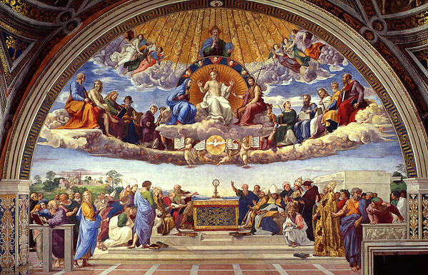 Raffaello Sanzio Art Print featuring the painting The Disputation of the Holy Sacrament by Raphael