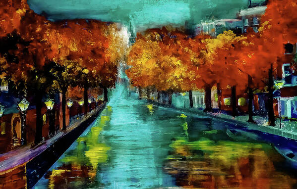 Autumn Art Print featuring the painting The November Canal by Lisa Kaiser