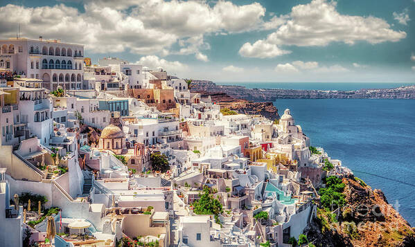 Thera Art Print featuring the photograph Thera - Fira City on Santorini - Greece by Stefano Senise