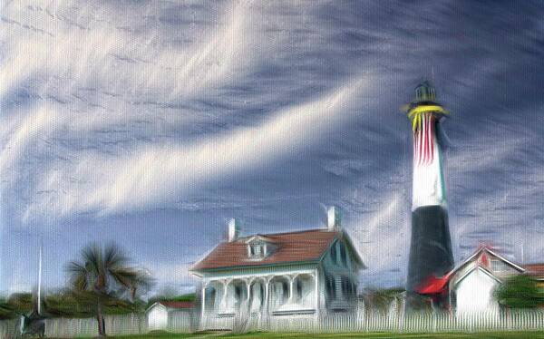 Tybee Island Lighthouse Photo Art Print featuring the mixed media Tybee Island Lighthouse Painterly by Bob Pardue