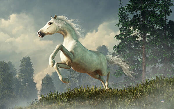 Wild Gray Horse Art Print featuring the digital art Wild Gray Horse by Daniel Eskridge