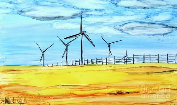 Wind Farm Art Print featuring the painting Wind Farm Horizontal by Patty Donoghue