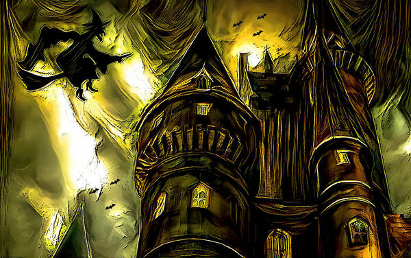 Digital Art Print featuring the mixed media Witch's Castle by Debra Kewley