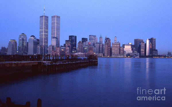 Dorothy Lee Photos Art Print featuring the photograph World Trade Center Towers At Dusk by Dorothy Lee