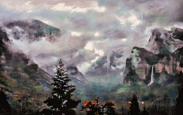 Clouds Art Print featuring the digital art Yosemite Rain and Clouds PhotoArt by Russel Considine