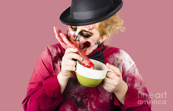 Hungry Art Print featuring the photograph Zombie eating pea and hand soup by Jorgo Photography