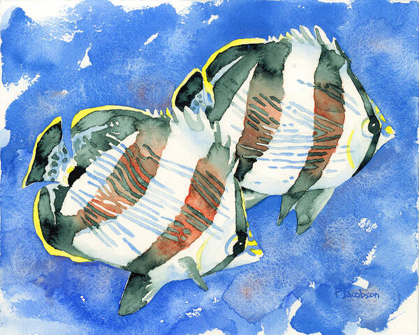  Art Print featuring the painting Banded Butterflyfish #1 by Pauline Walsh Jacobson
