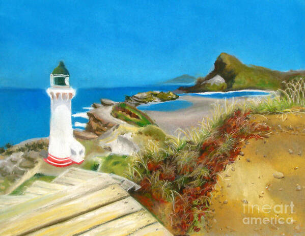 Castle Art Print featuring the painting Castle Point Lighthouse #1 by Amber Nissen