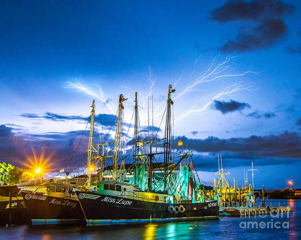 Lightning Art Print featuring the photograph Masts Electrified by Stephen Whalen