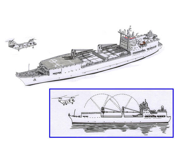 Merchant Marine Sea Lift Command Conceptual Drawing For New Loading Booms Art Print featuring the drawing Merchant Marine conceptual drawing #1 by Jack Pumphrey