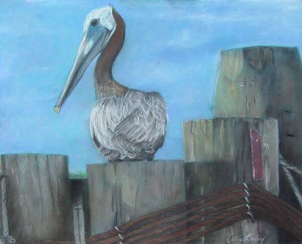 Pastel Art Print featuring the pastel Pelican at Hatteras Ferry by Cathy Lindsey