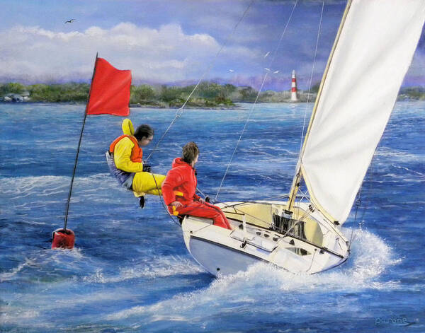Boating Art Print featuring the painting Rounding the Mark #1 by Richard Barone