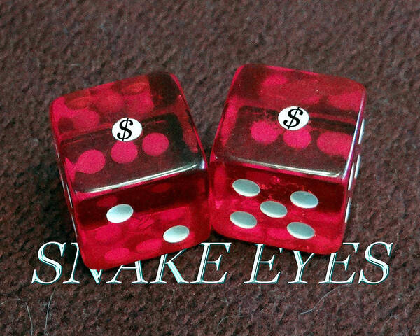 Dice Art Print featuring the photograph Snake Eyes #1 by Dennis Dugan