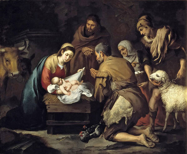 Bartolome Esteban Murillo Art Print featuring the painting The Adoration of the Shepherds #2 by Bartolome Esteban Murillo