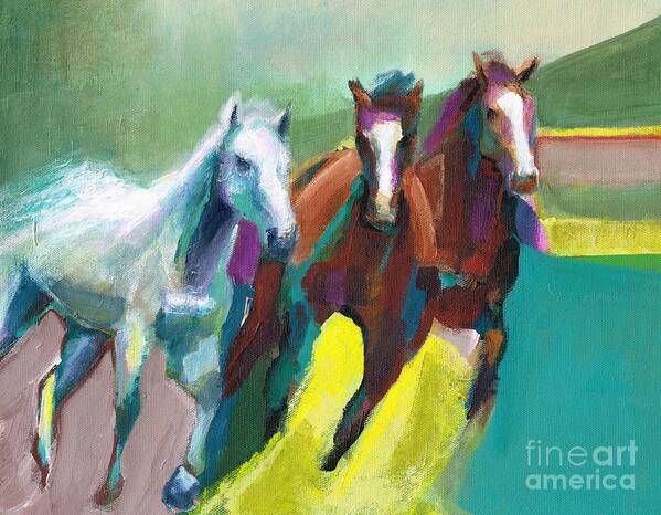 Equine Art Art Print featuring the painting Three Horses on the Diagonal #1 by Frances Marino