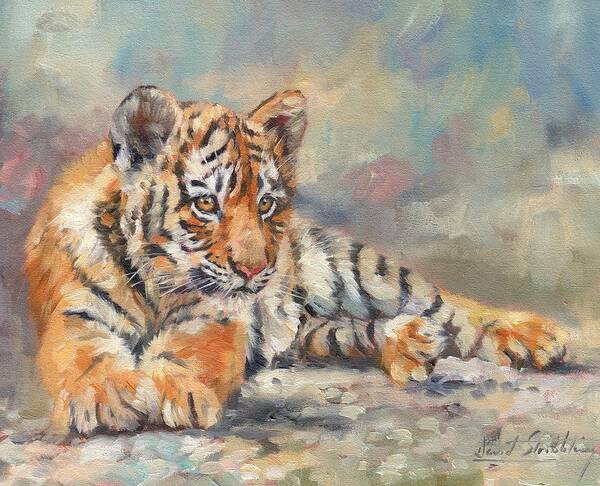 Tiger Art Print featuring the painting Tiger Cub #1 by David Stribbling