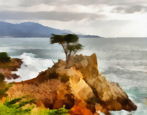 Barbara Snyder Art Print featuring the digital art 17 Mile Drive Lone Cypress by Barbara Snyder