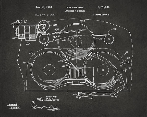 Jukebox Art Print featuring the digital art 1963 Automatic Phonograph Jukebox Patent Artwork - Gray by Nikki Marie Smith