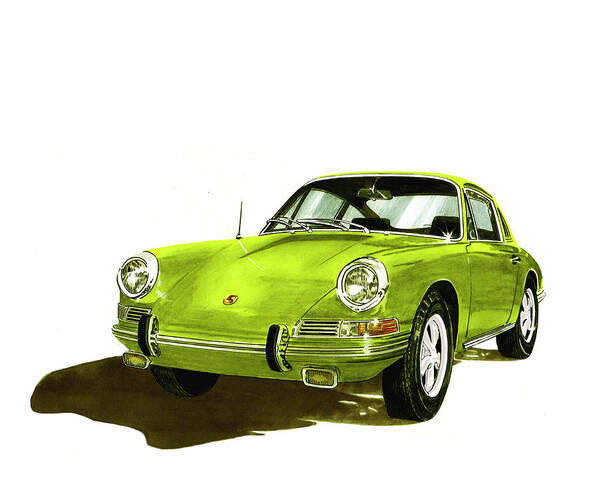 Watercolor Painting Of 1967 Porsche 911 Sportscar Art Print featuring the painting 1967 Porsche 911 by Jack Pumphrey