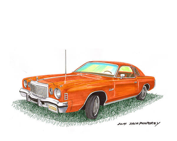 Watercolor Painting Of The 1976 Chrysler Cordoba By Jack Pumphrey Which Was An Intermediate Personal Luxury Coupe Sold By Chrysler Corporation In North America From 19751983 Art Print featuring the painting 1976 Chrysler Cordoba by Jack Pumphrey