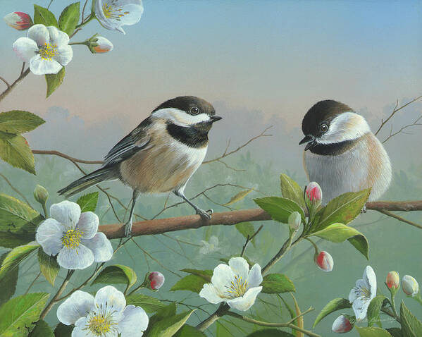 Black Capped Chickadee Painting Art Print featuring the painting A Wonderful Day by Mike Brown